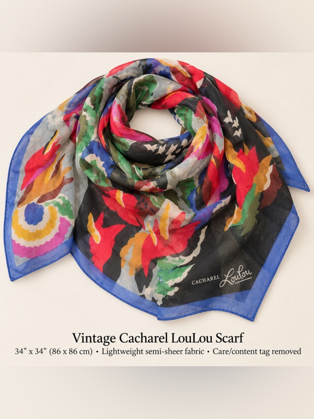 Vintage Cacharel LouLou Large Square Scarf 34” x 34”